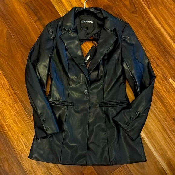 Black Faux Leather Cutout Jacket - Picture 3 of 10